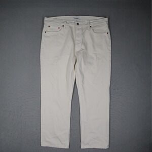 RE/DONE Easy Straight Crop Jeans Off White Cream Button Fly Size 30